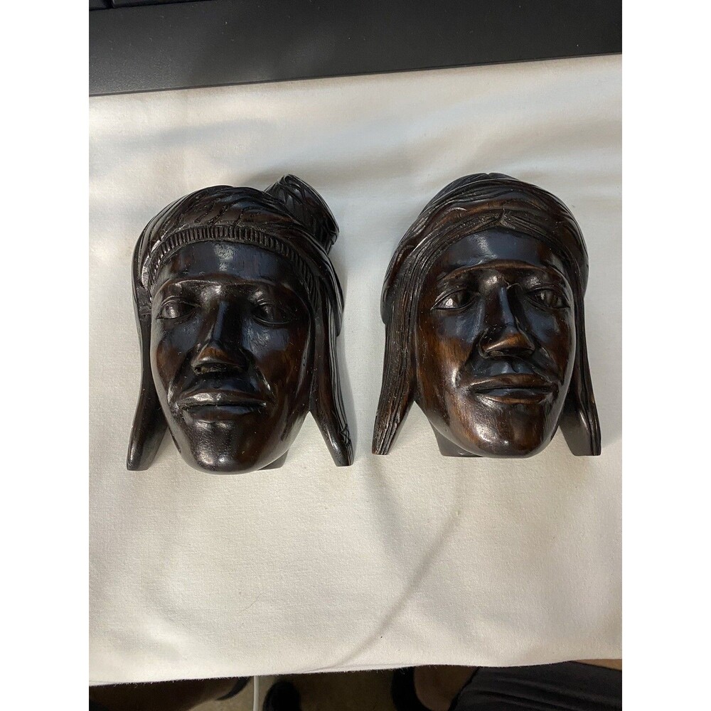 Vintage Hand Carved Wood Tribal Man and Woman Bookends